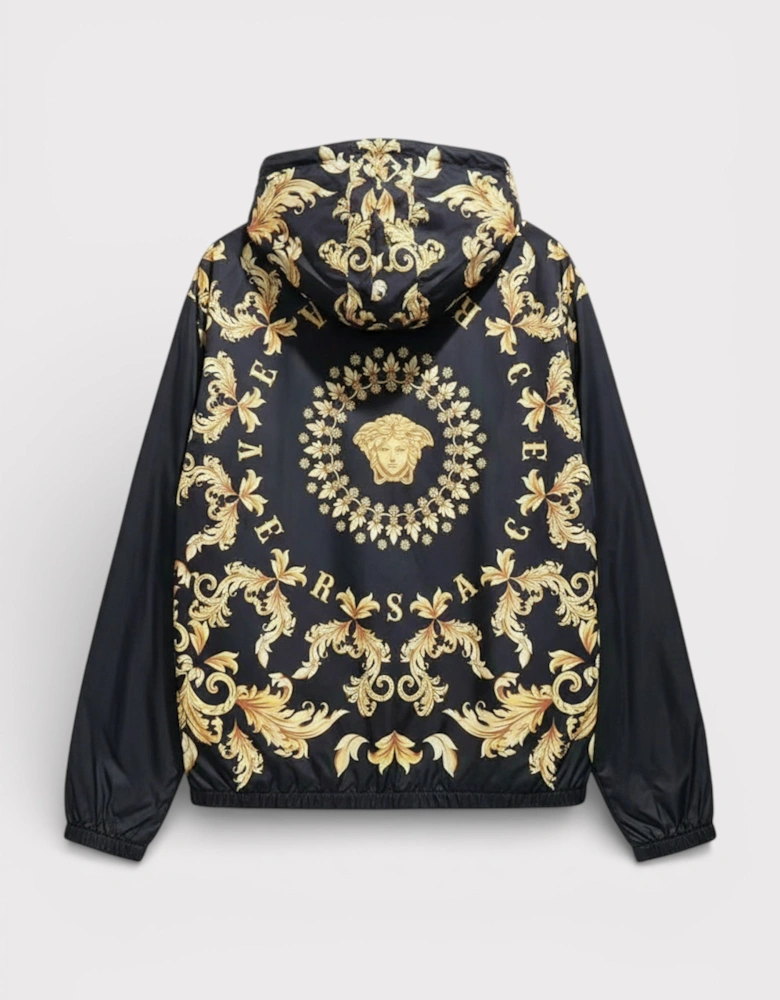 Baroque Print Hooded Jacket Black