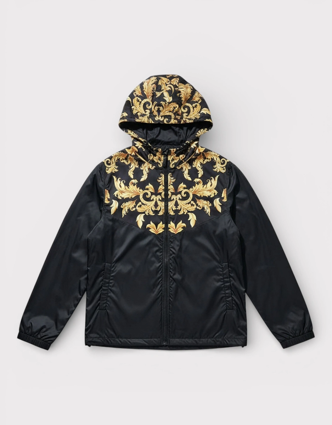 Baroque Print Hooded Jacket Black