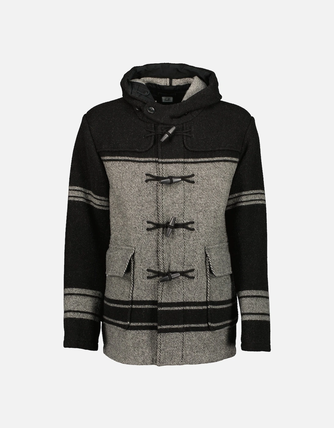 Cp Company Men's Black/Multi C.p. Duffel Jacquard Coat  42/Regular Xl