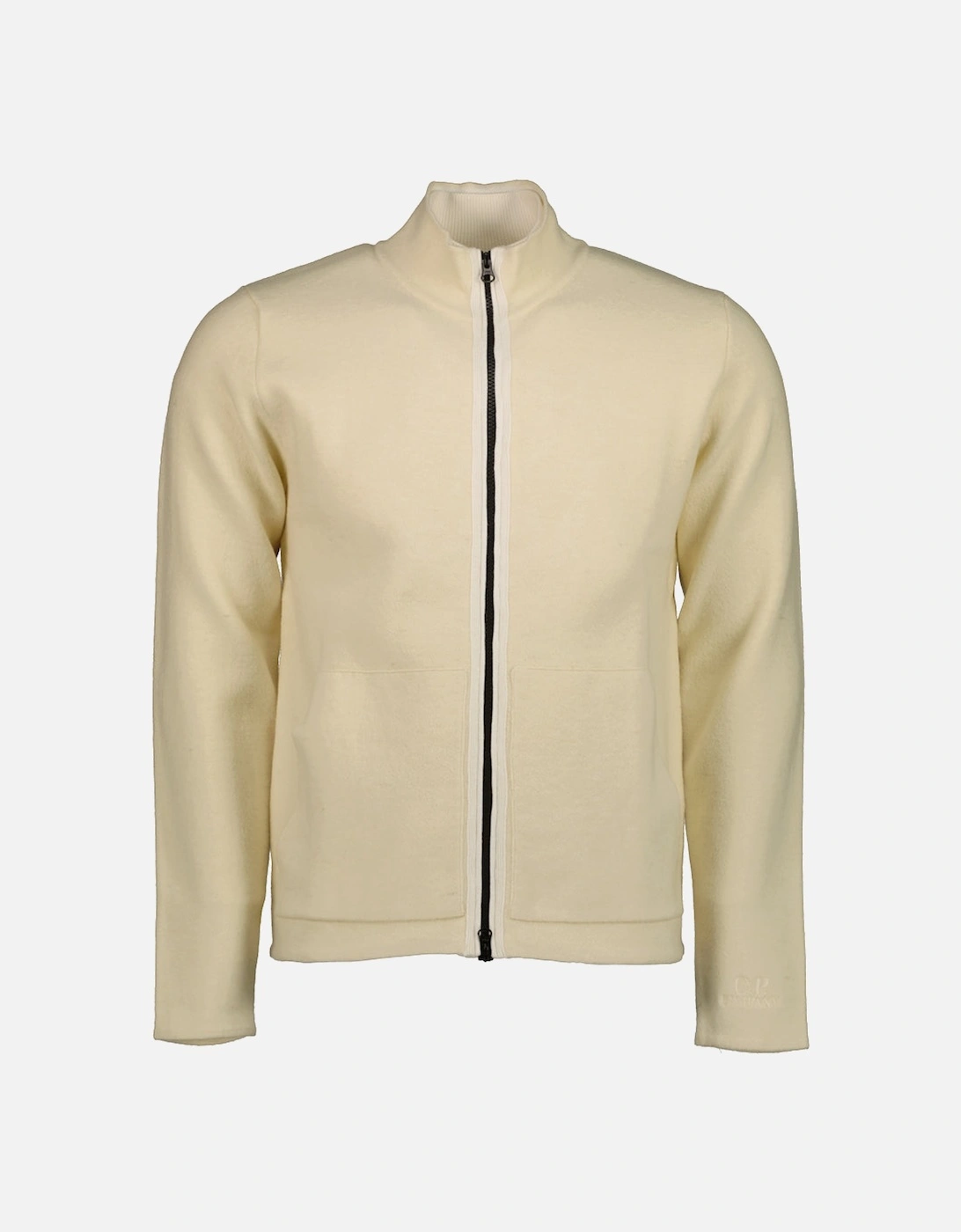 Cp Company Men's White Embroidered Cuff Logo Zip Knit - Size: 40