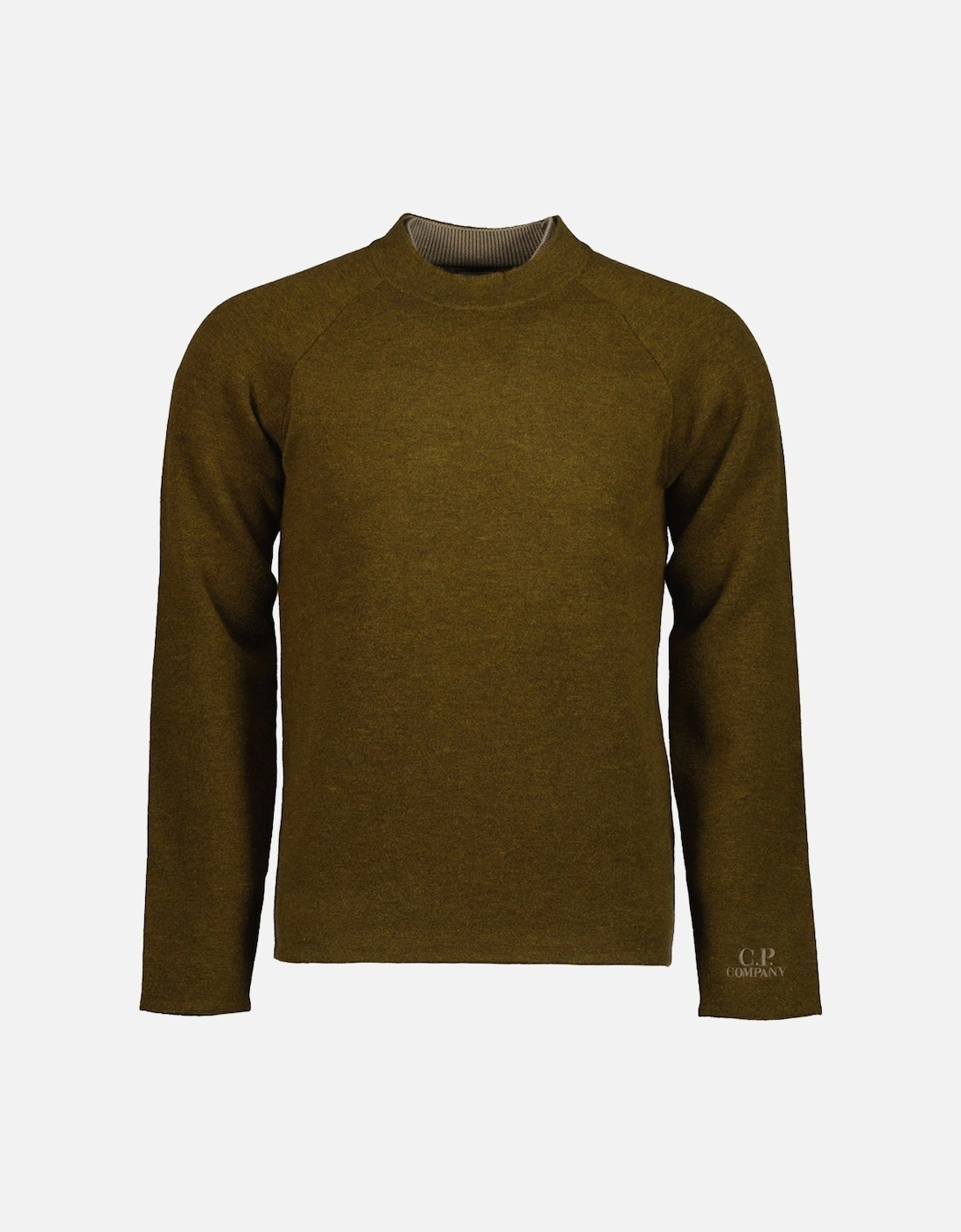 Cp Company Men's Green Double Crewneck Embroidered Cuff Logo Knit - Size: 40