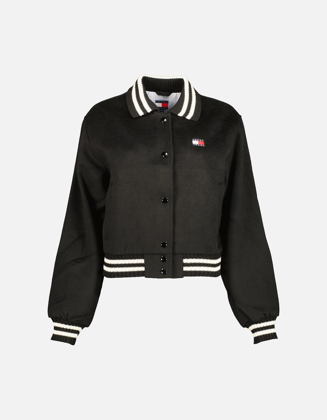 Tommy Hilfiger Women's Black Cropped Wool Varsity Jacket - Size: 12