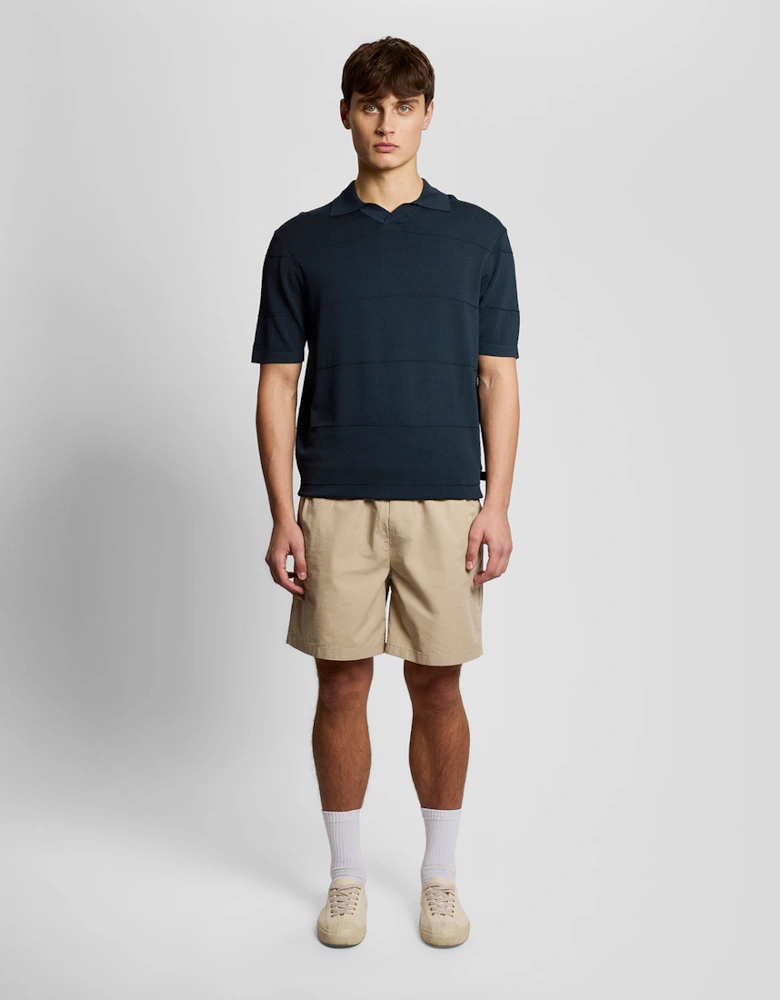 Open Collar Fine Knitted Polo Shirt