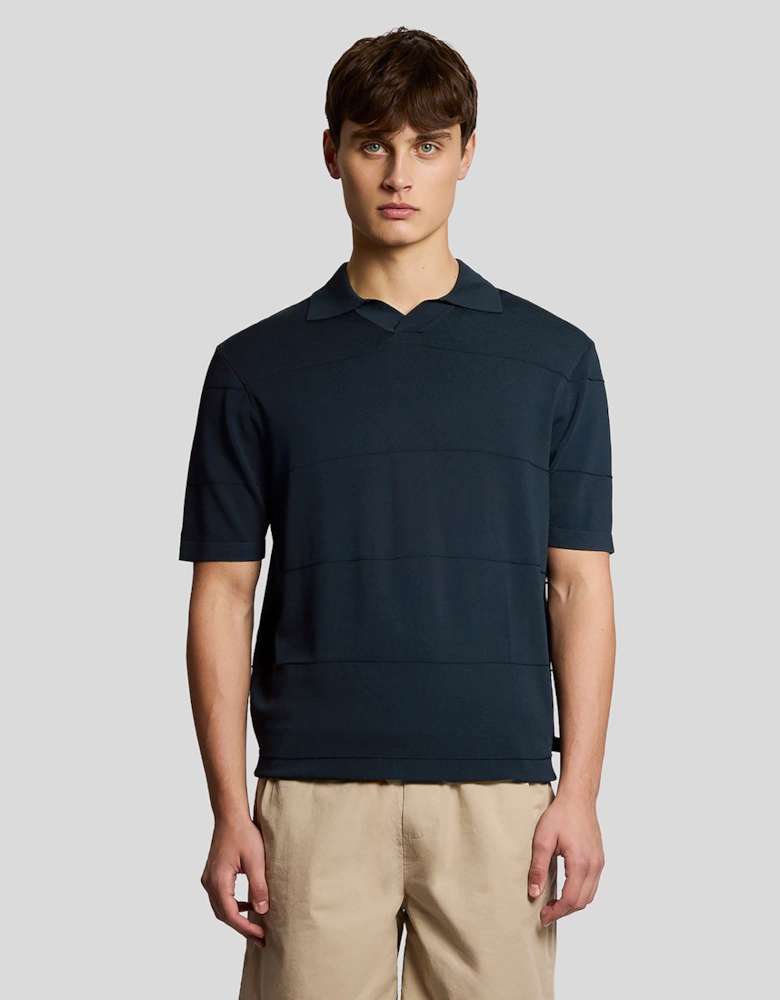 Open Collar Fine Knitted Polo Shirt