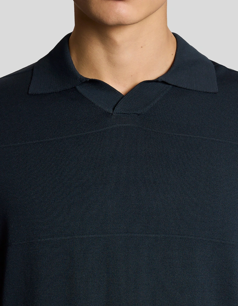 Open Collar Fine Knitted Polo Shirt