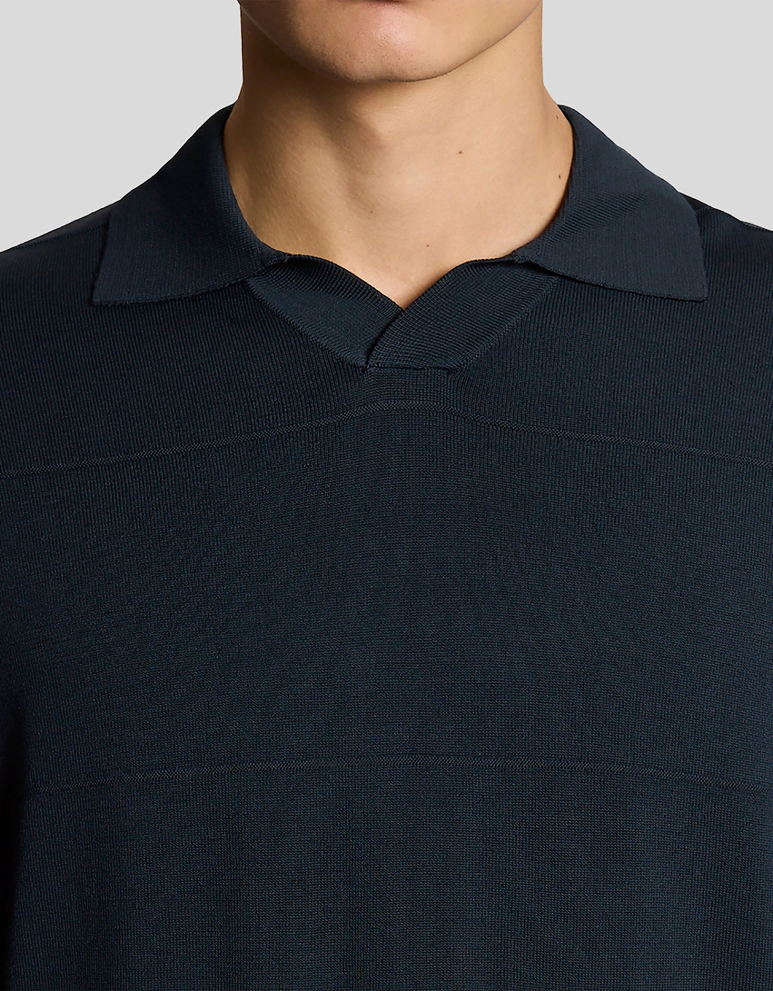 Open Collar Fine Knitted Polo Shirt