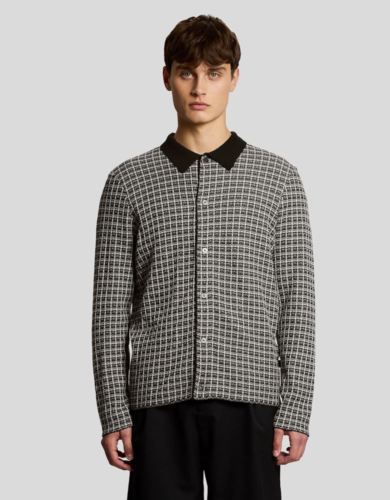 Basketweave Knitted Collared Cardigan