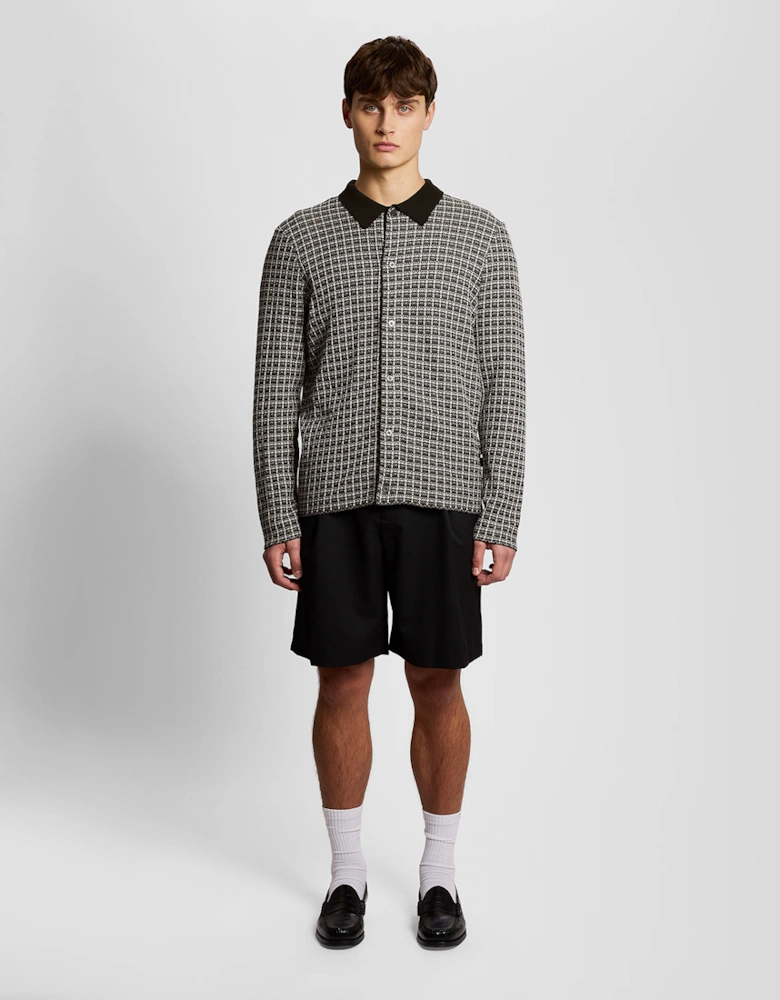 Basketweave Knitted Collared Cardigan