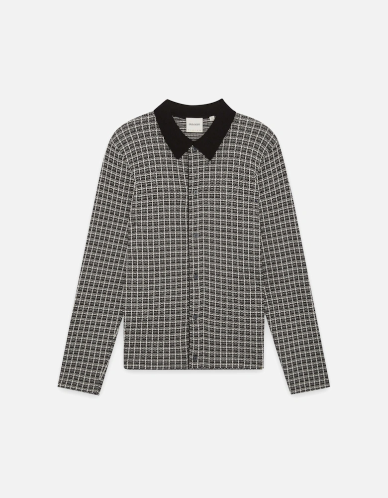 Basketweave Knitted Collared Cardigan