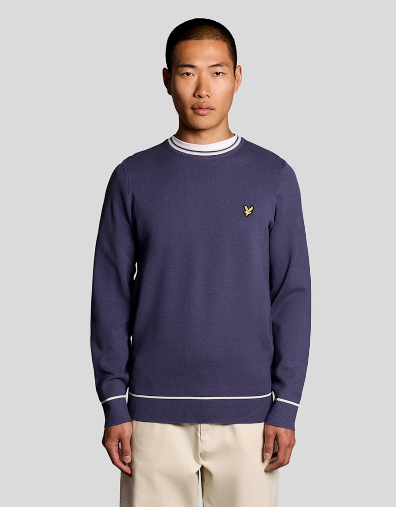 Tipped Knitted Crew Neck Jumper