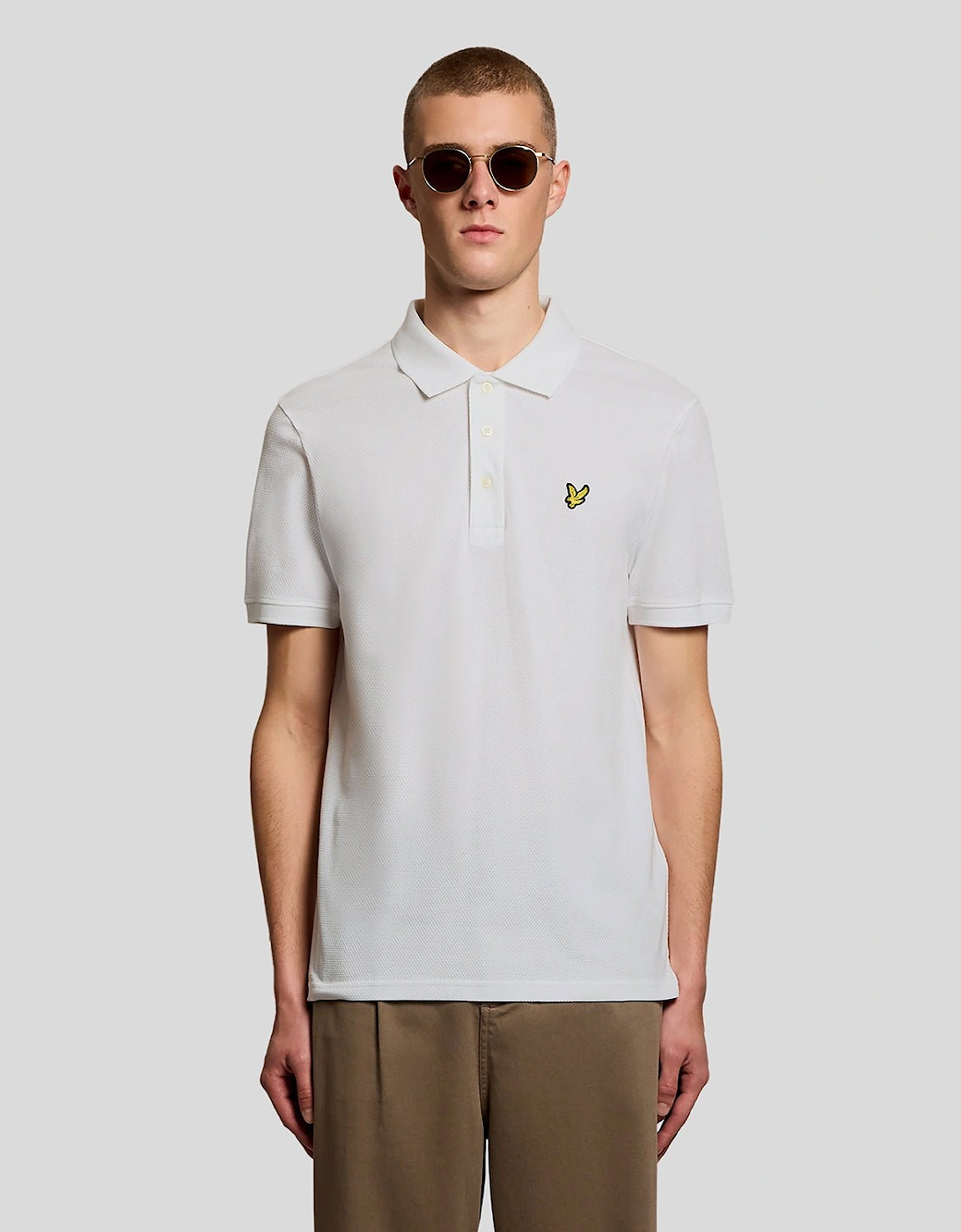 Lyle And Scott Men's White Textured Jacquard Polo Shirt - Size 42