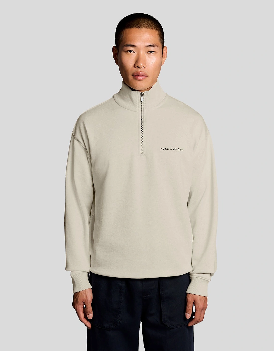Lyle And Scott Men's Tan Heavyweight Script 1/4 Zip Sweatshirt  Xxl