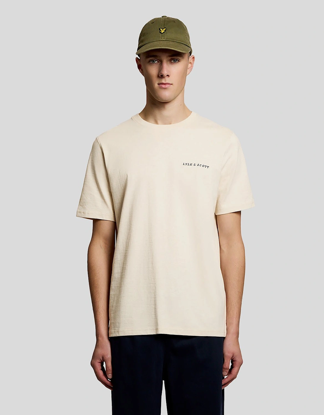 Lyle And Scott Men's Tan Script Logo Cotton Crew Neck T-Shirt  40 L