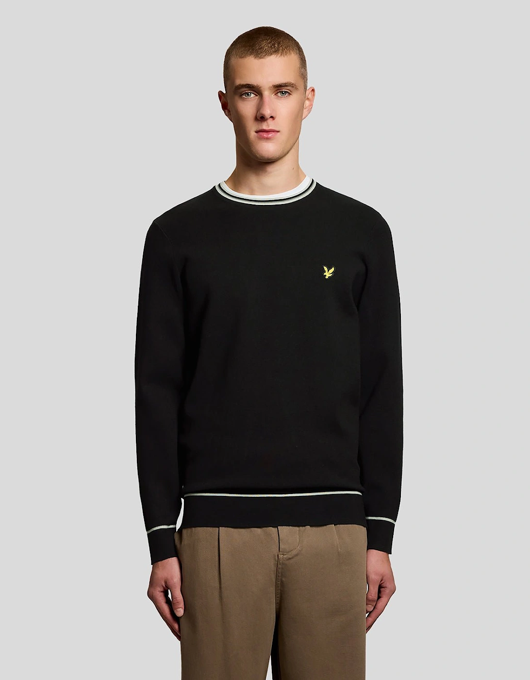 Lyle And Scott Men's Black Tipped Knitted Crew Neck Jumper  42 Xl