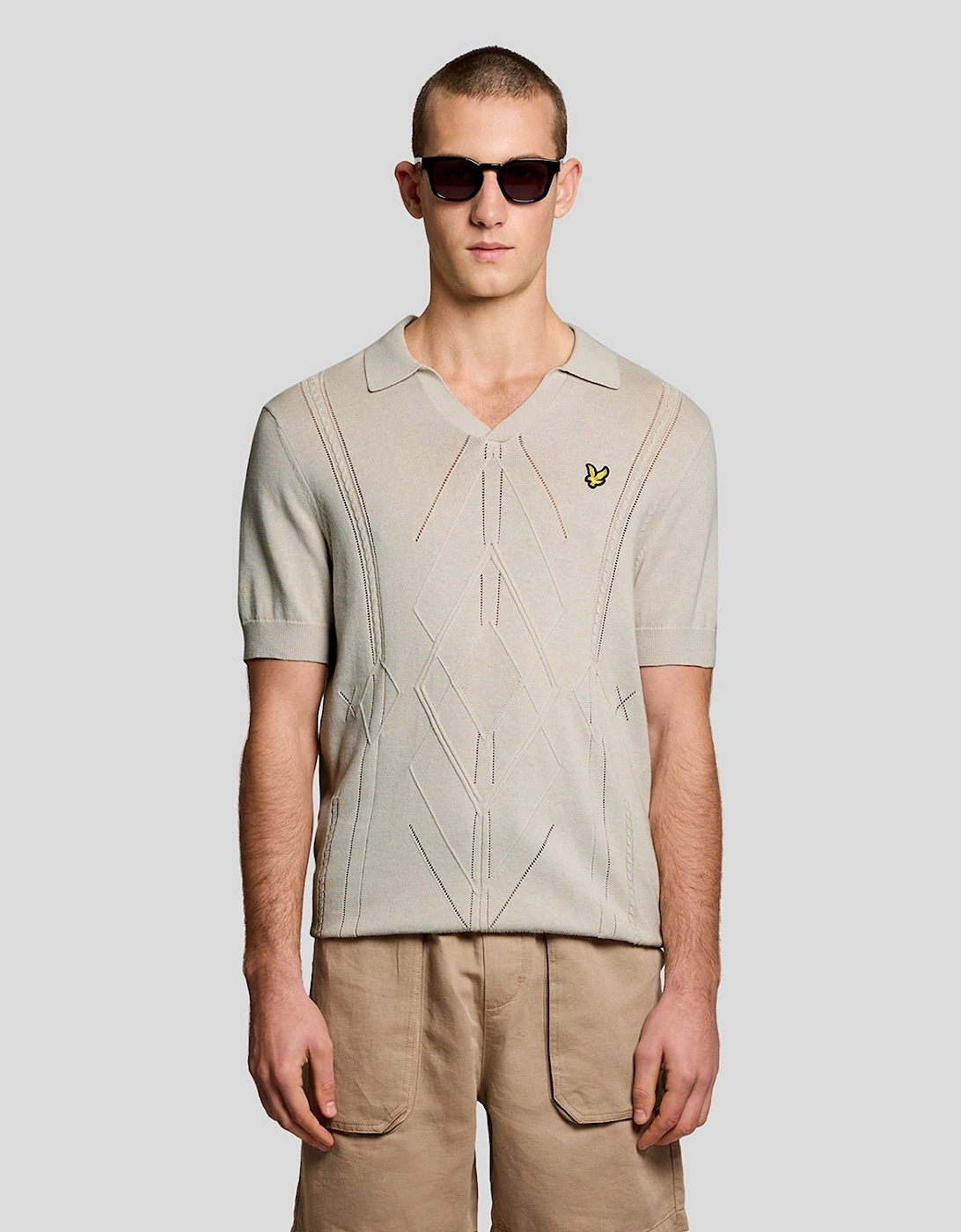 Lyle And Scott Men's Tan Open Collar Argyle Knitted Polo Shirt  34 Xs