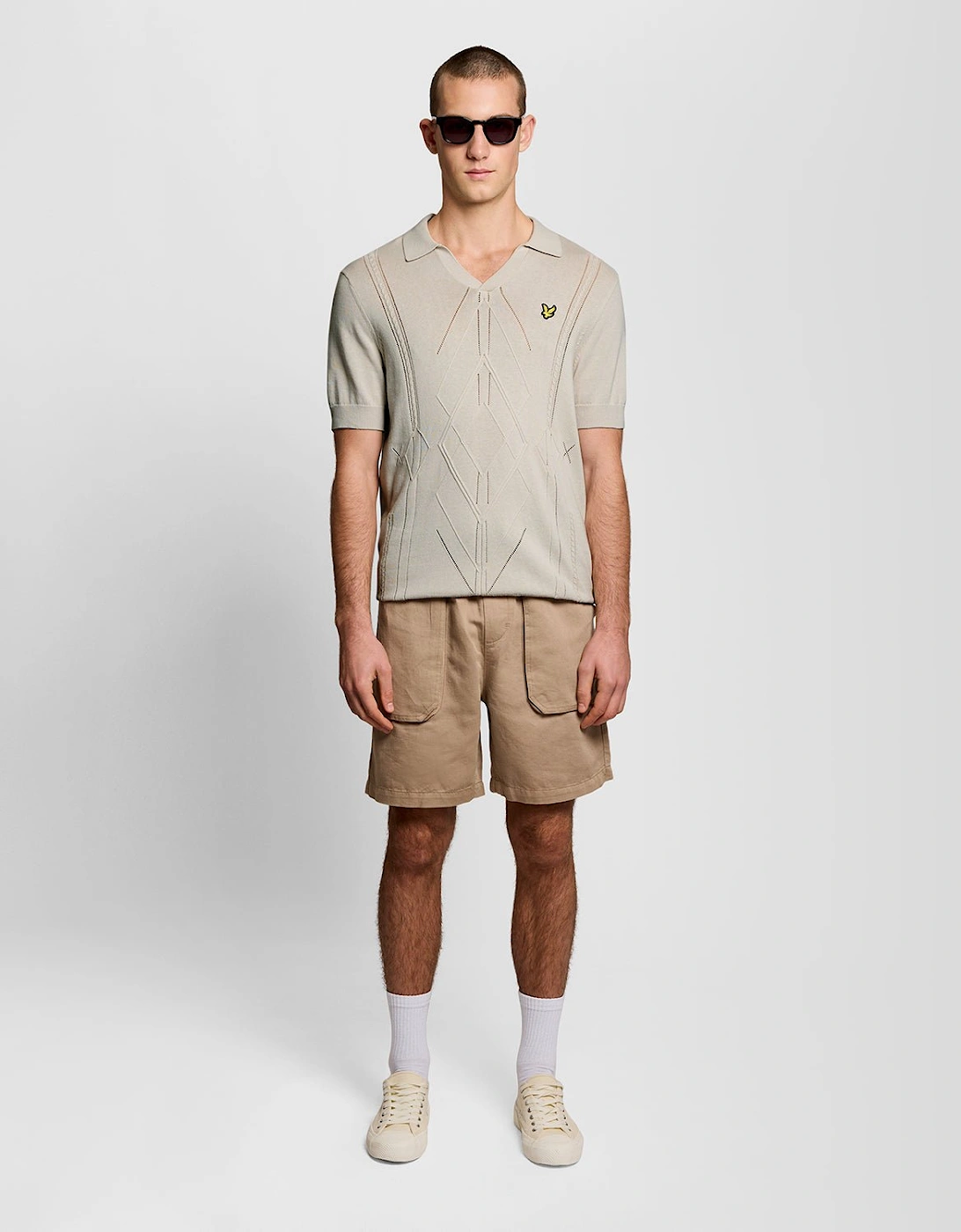 Open Collar Argyle Knitted Polo Shirt