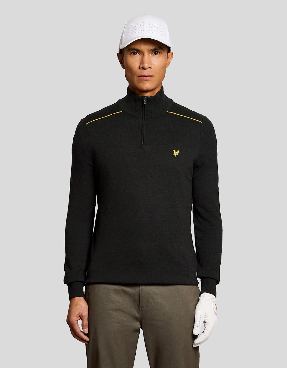 Lyle And Scott Men's Black Cotton Tipped 1/4 Zip Jumper  44 Xxl