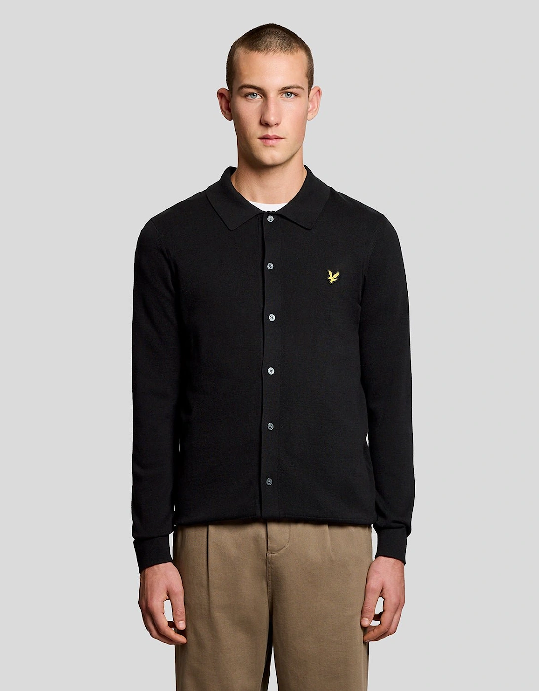 Lyle And Scott Men's Black Cotton Knitted Shirt - Size 44/Regular