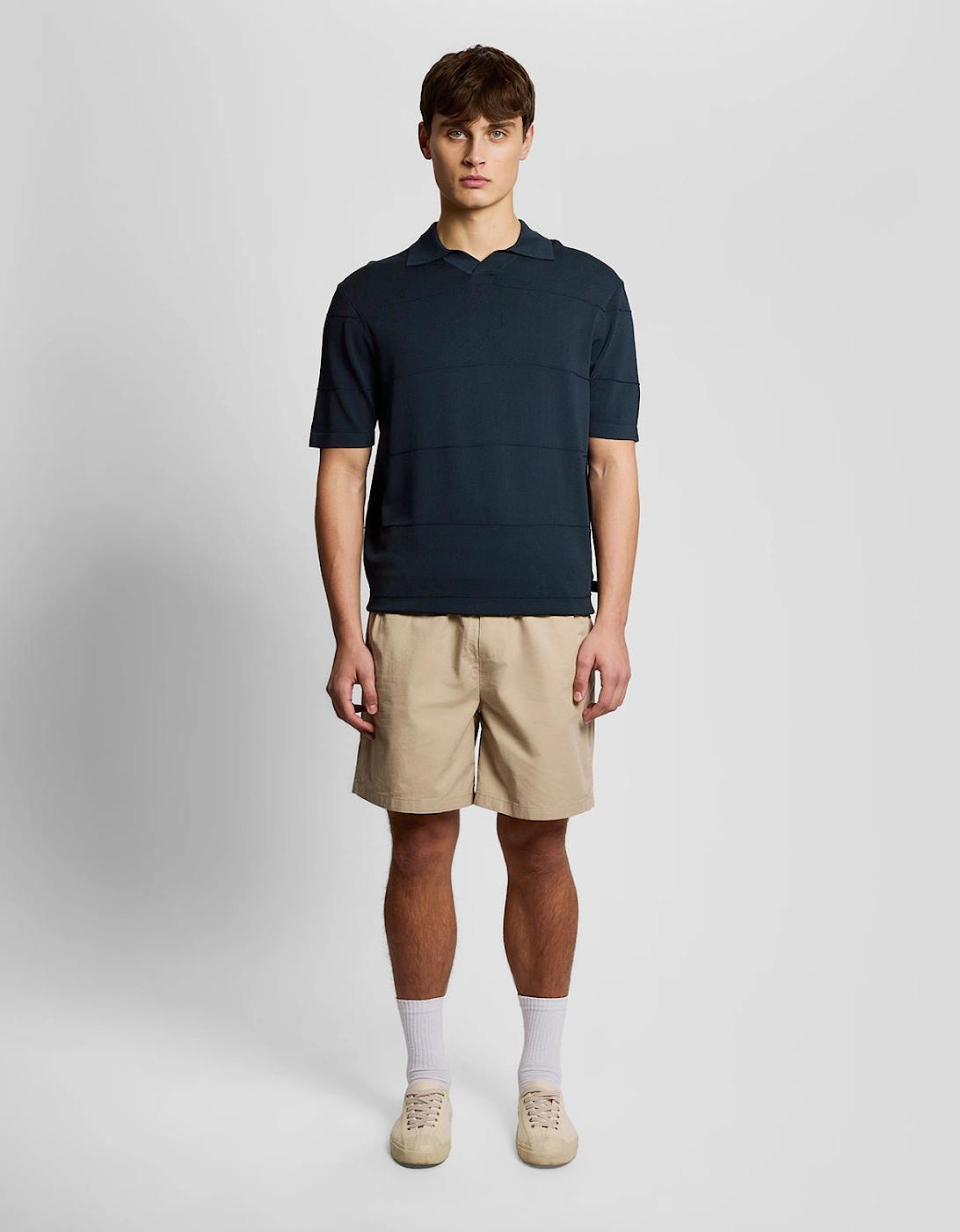 Open Collar Fine Knitted Polo Shirt