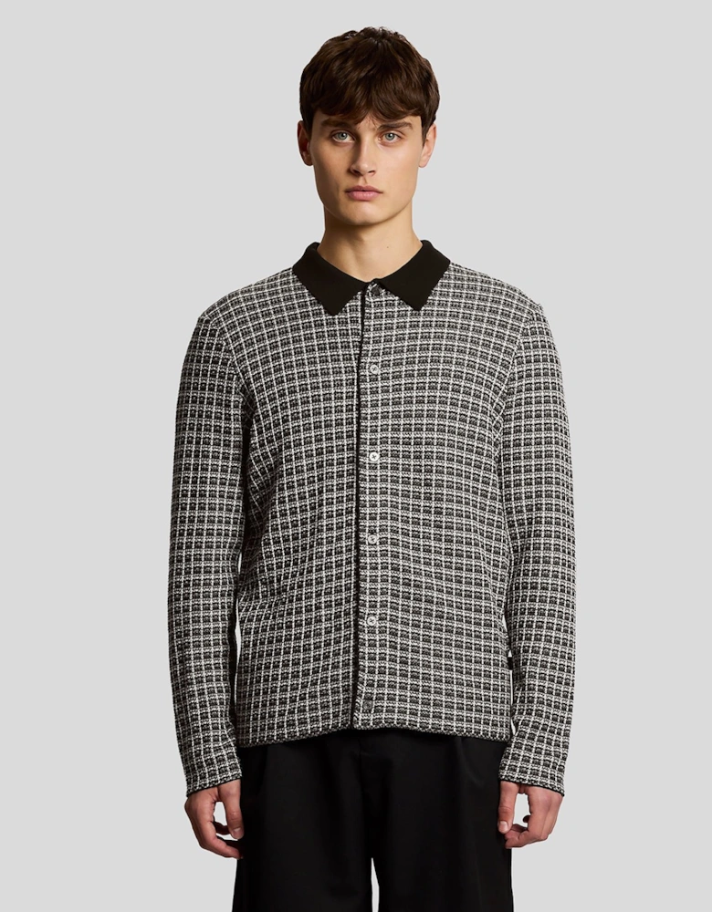 Basketweave Knitted Collared Cardigan