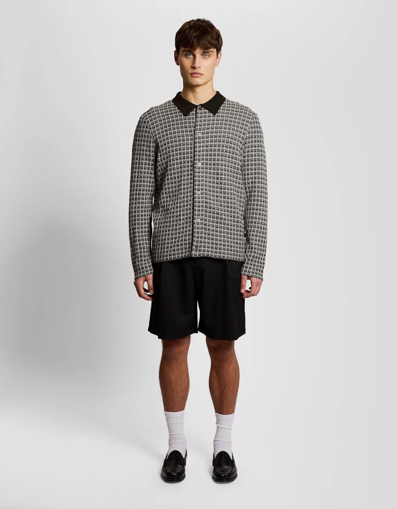 Basketweave Knitted Collared Cardigan