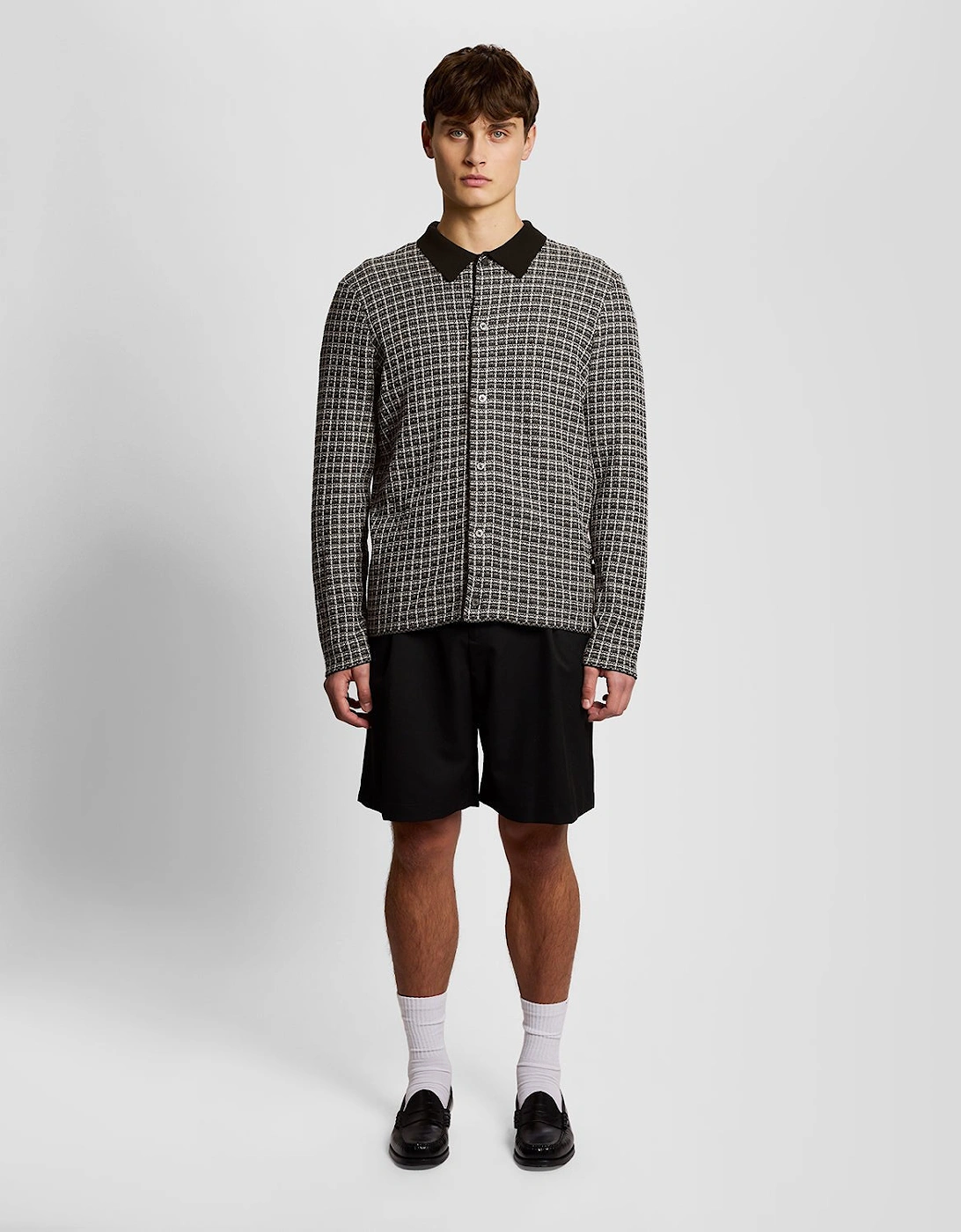 Basketweave Knitted Collared Cardigan