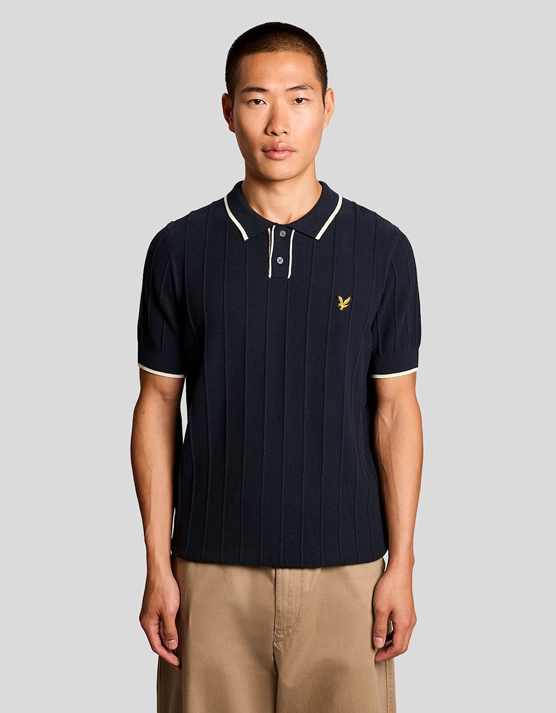 Lyle And Scott Men's Black Tipped Pique Knitted Polo Shirt - Size: 34