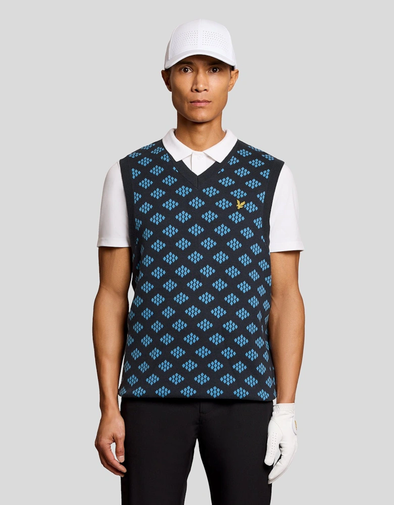 Cotton V-Neck Argyle Vest