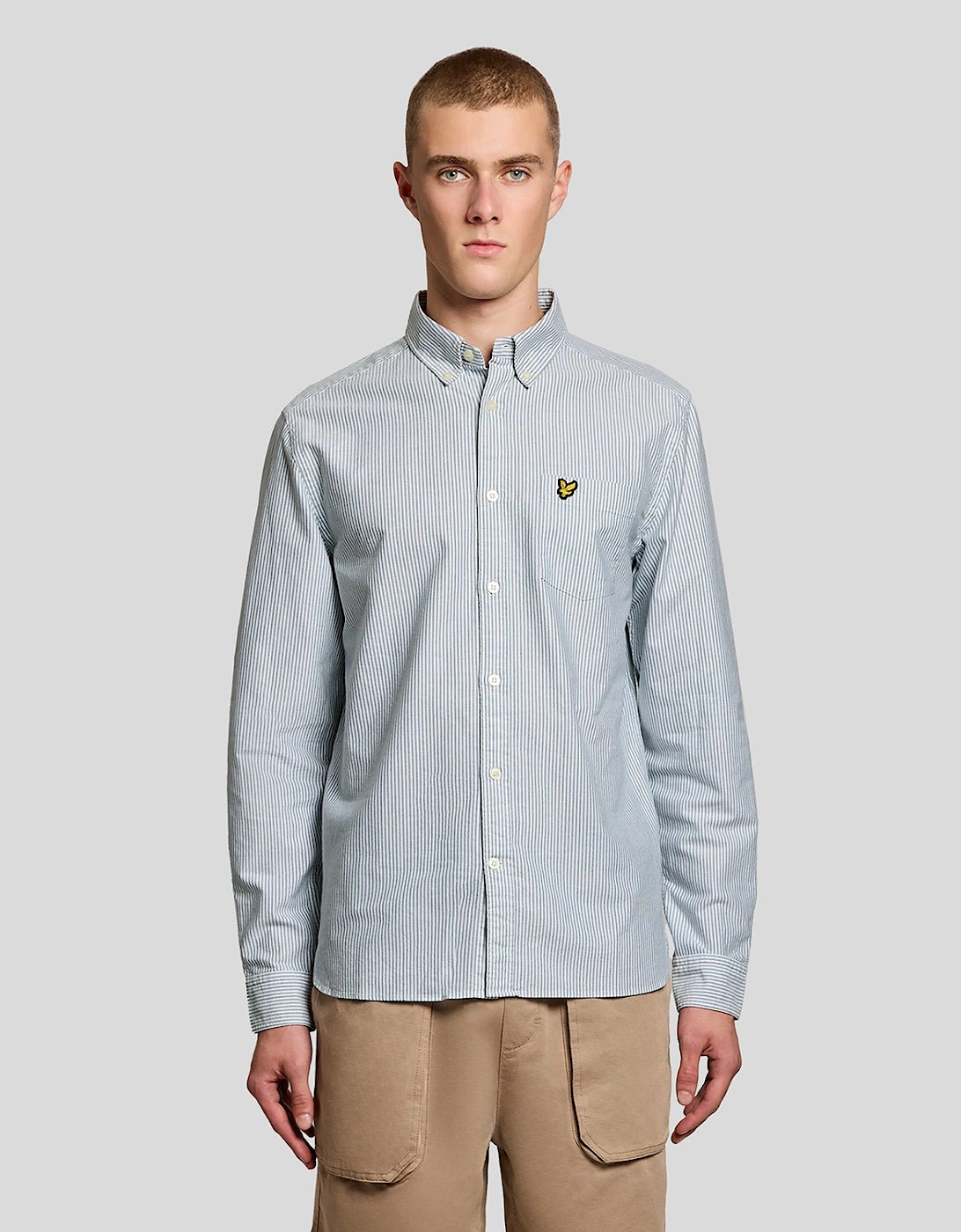 Lyle And Scott Men's Blue Stripe Oxford Shirt  42/Regular Xl