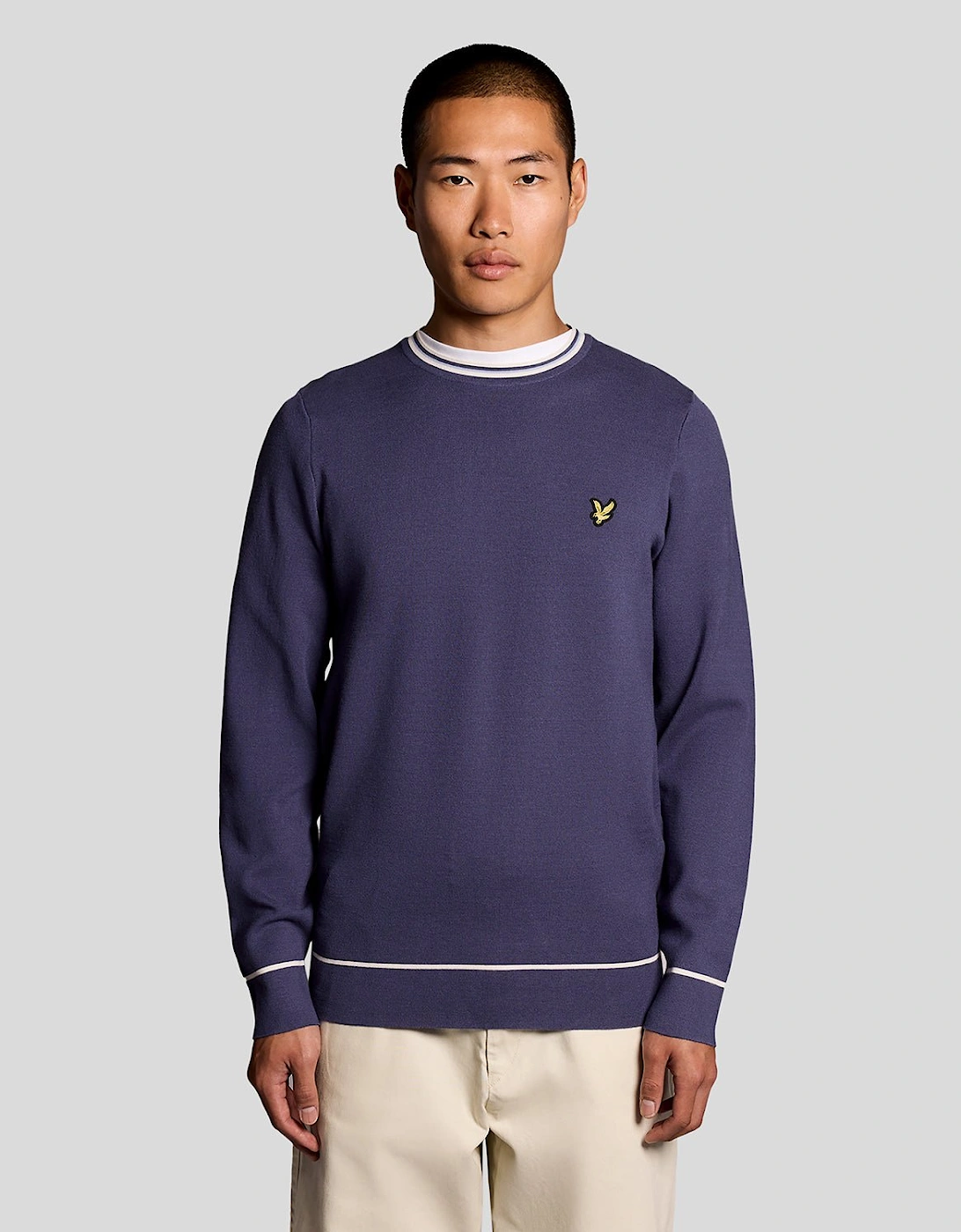 Lyle And Scott Men's Navy Tipped Knitted Crew Neck Jumper  44 Xxl