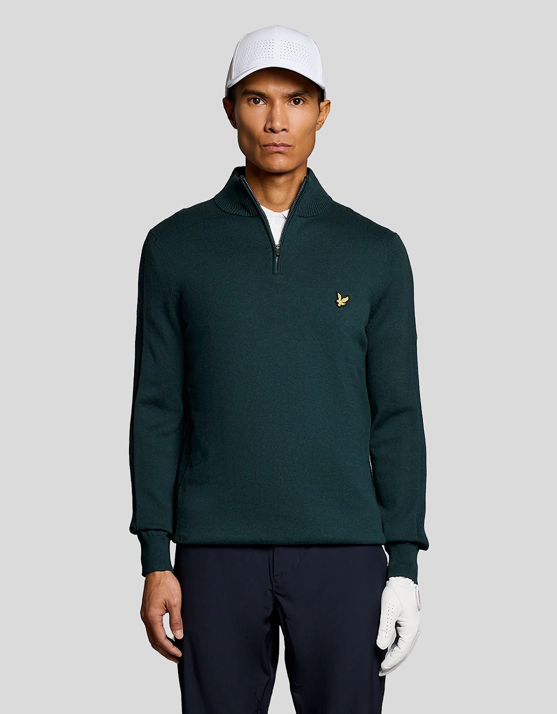 Lyle And Scott Men's Green Cotton Blend 1/4 Zip Jumper - Size: 38