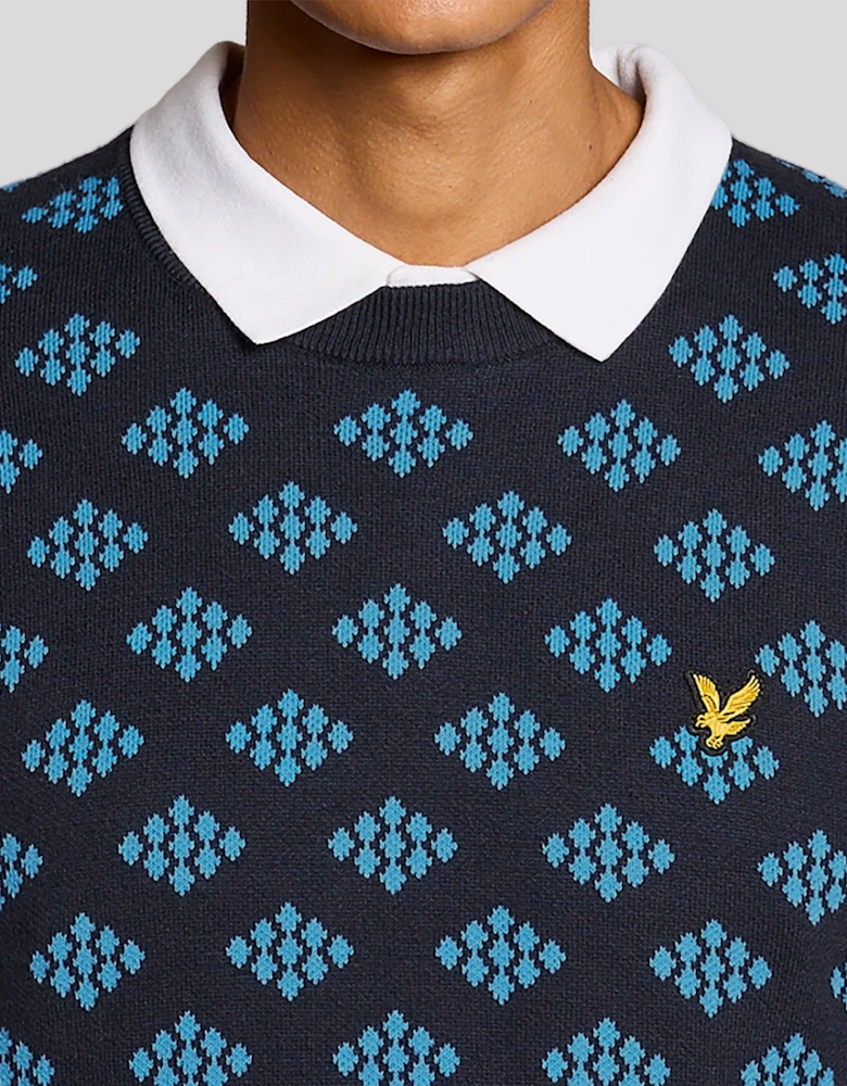 Cotton Crew Neck Argyle Jumper