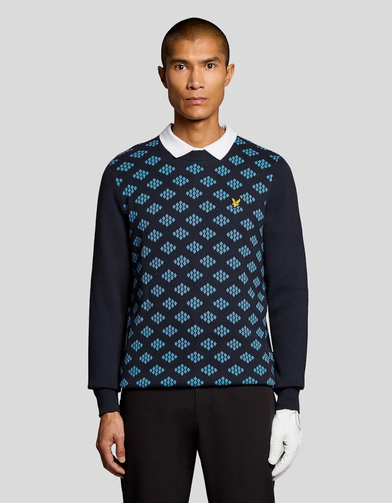 Cotton Crew Neck Argyle Jumper