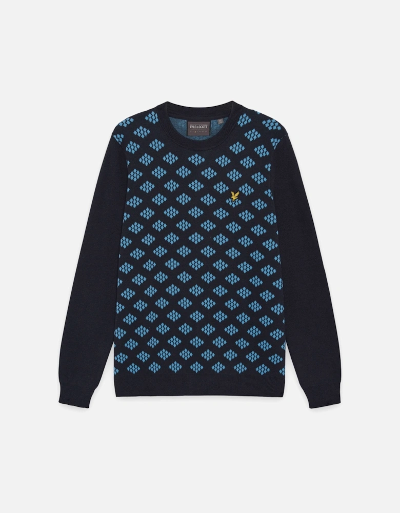 Cotton Crew Neck Argyle Jumper