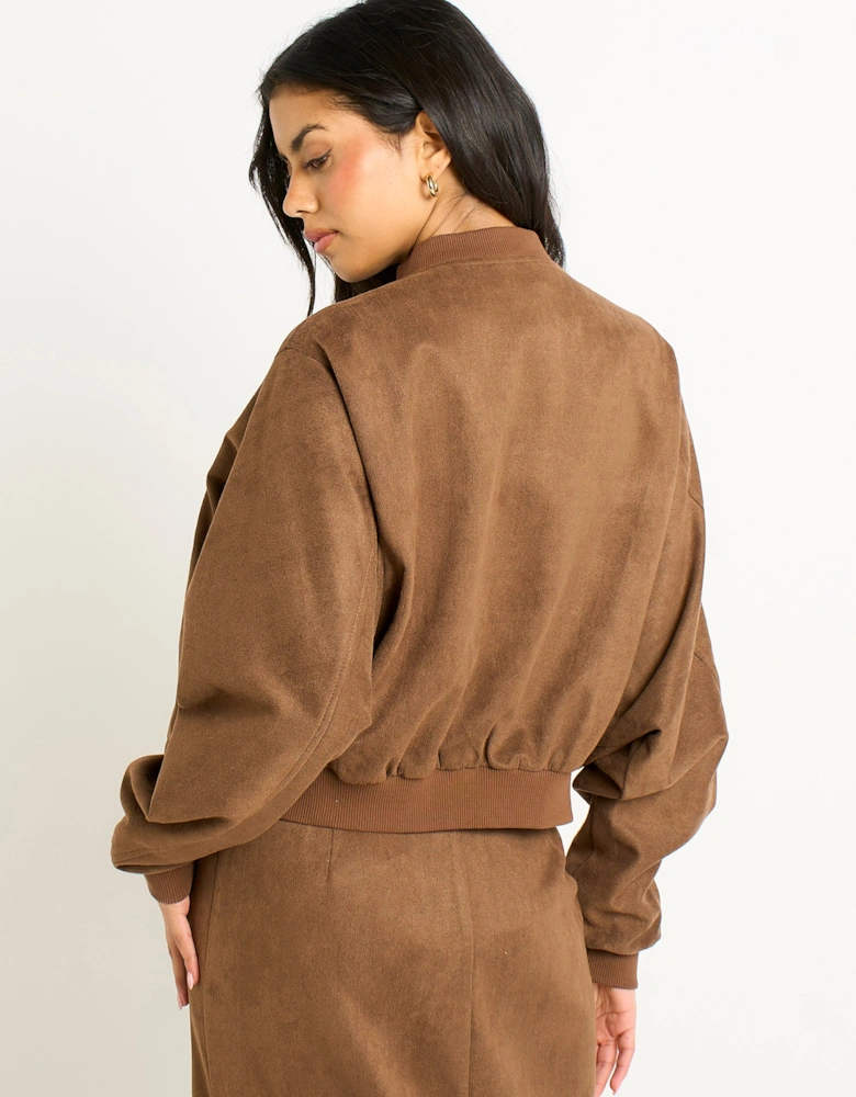 Brown Faux Suede Puff Ball Jacket