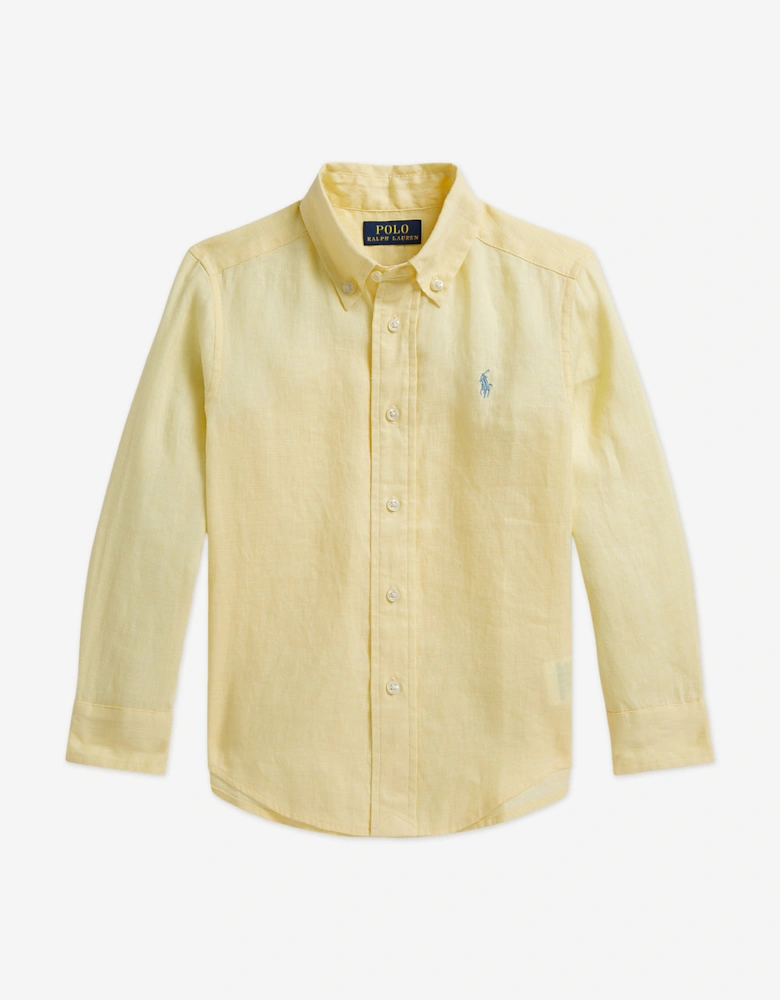 Boys Linen Logo Shirt in Yellow