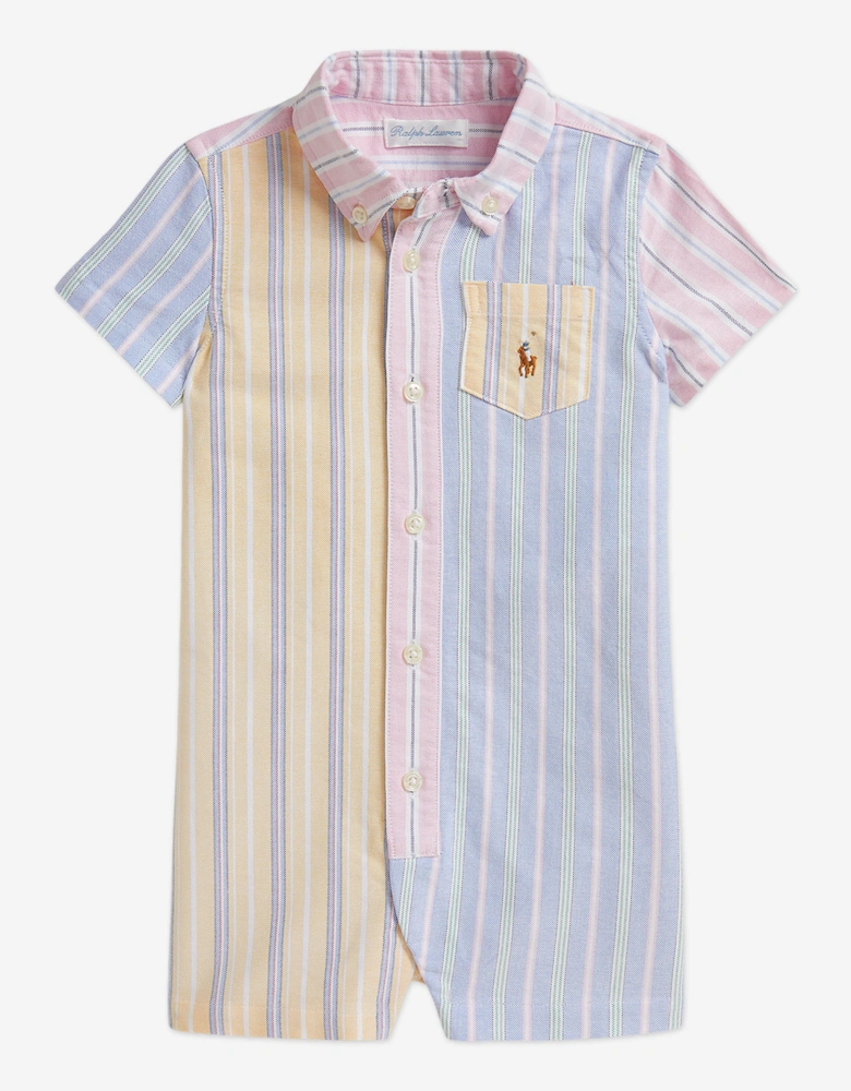 Baby Boys Striped Oxford Romper in Blue