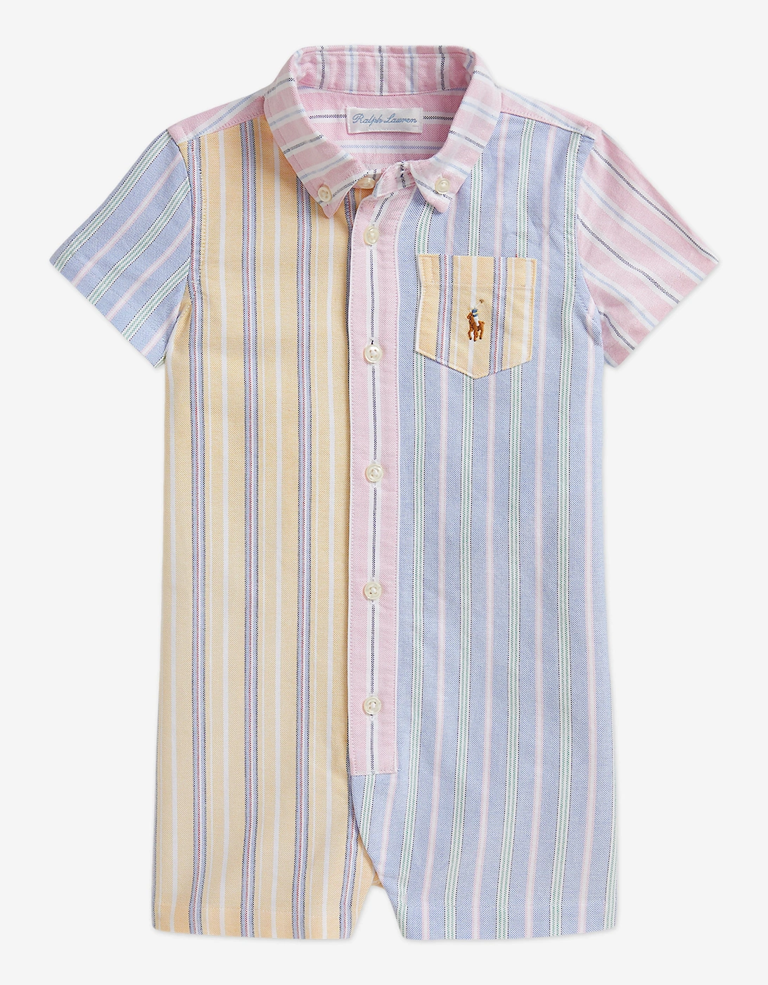 Baby Boys Striped Oxford Romper in Blue, 5 of 4