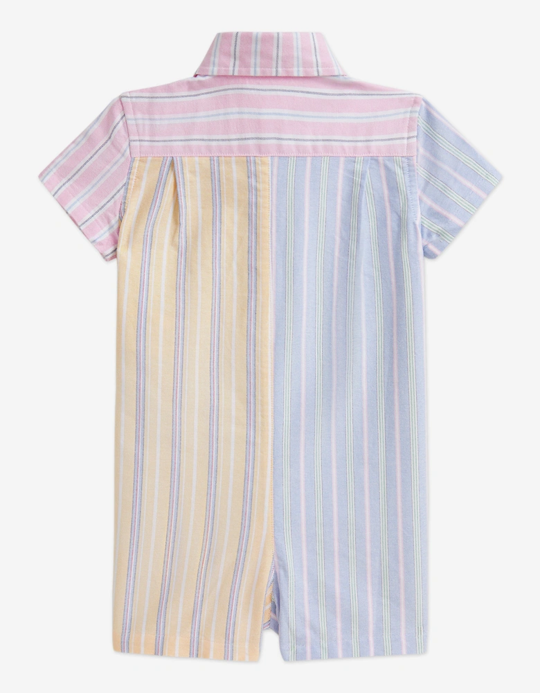 Baby Boys Striped Oxford Romper in Blue