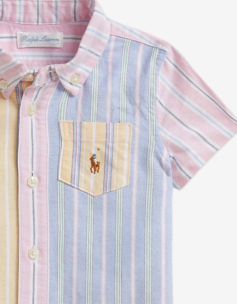 Baby Boys Striped Oxford Romper in Blue