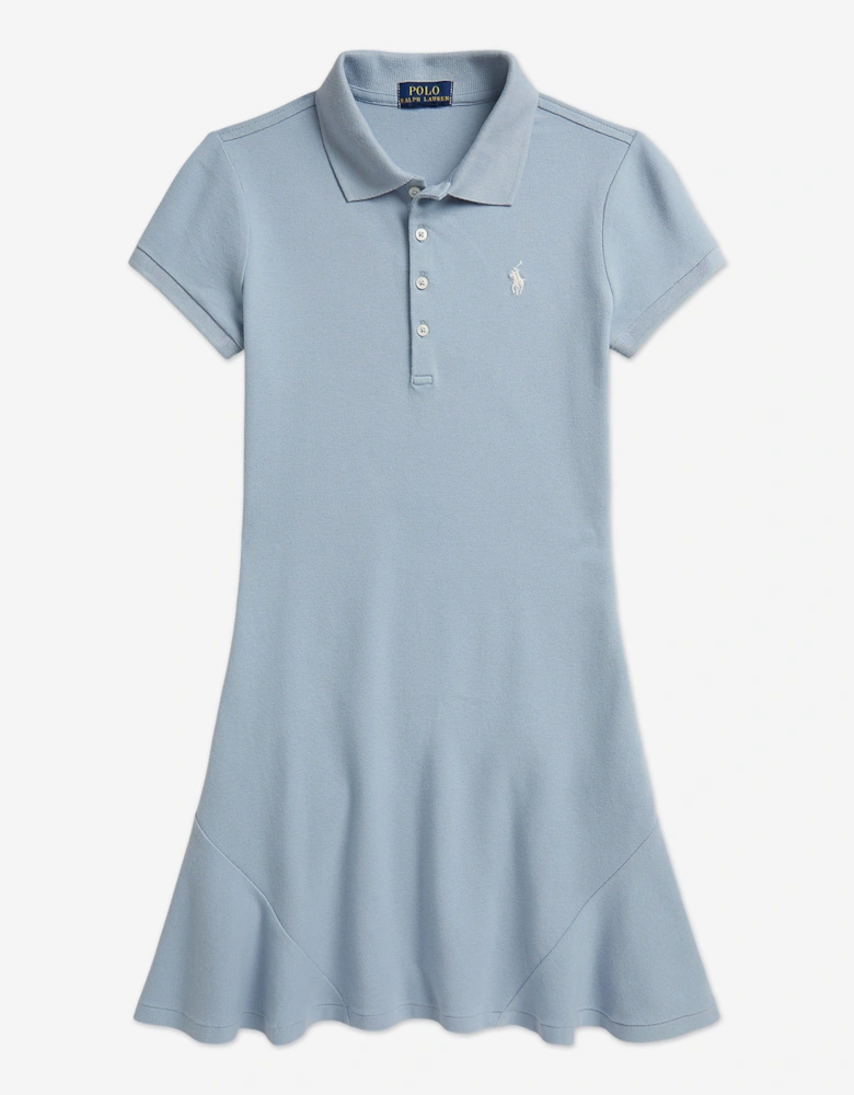 Girls Flare Polo Dress in Blue
