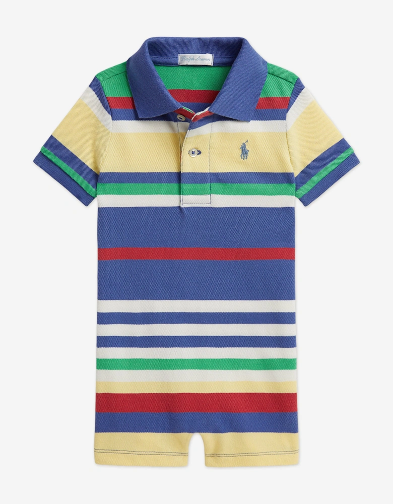 Baby Boys Striped Polo Romper in Multicolour