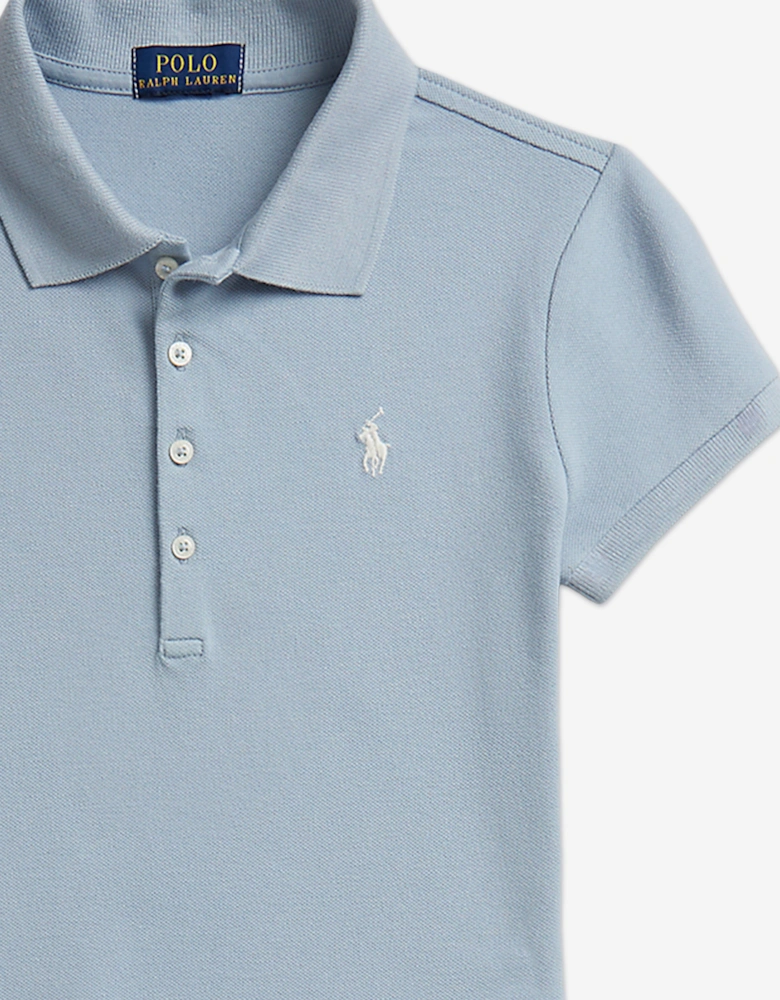 Girls Flare Polo Dress in Blue