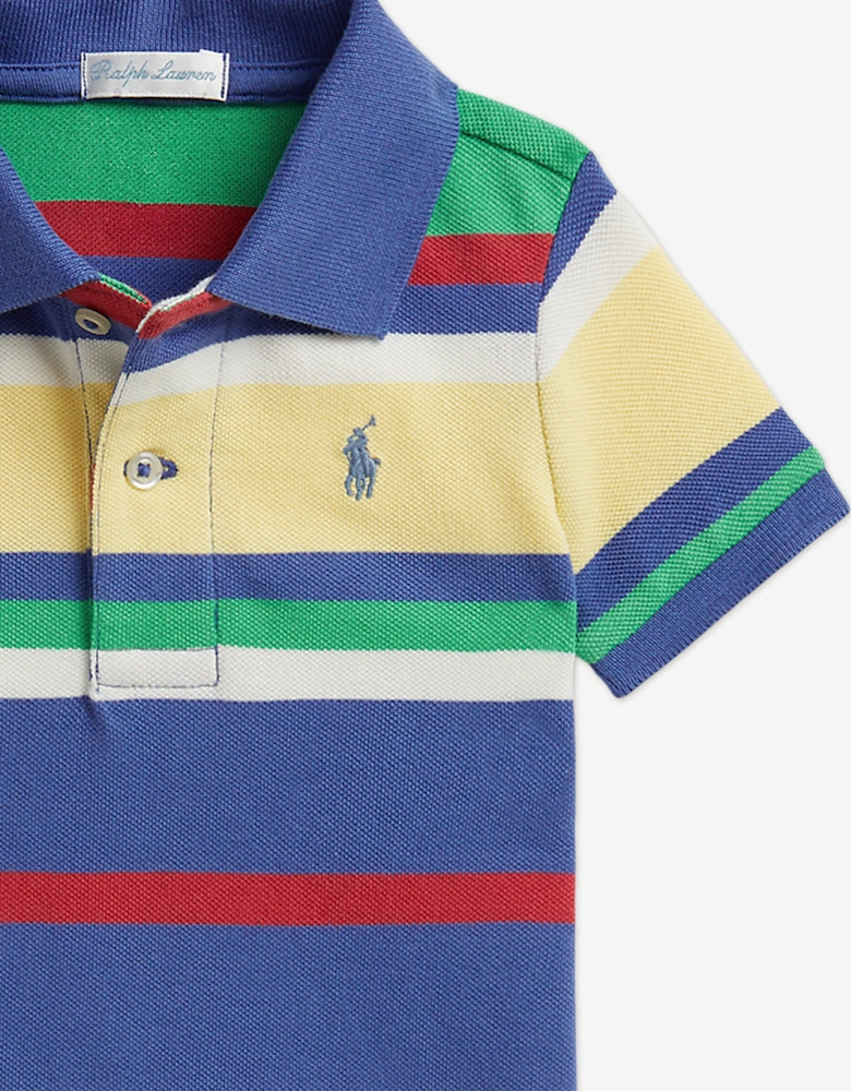 Baby Boys Striped Polo Romper in Multicolour