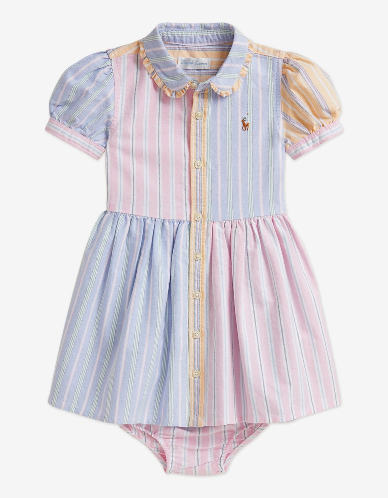 Baby Girls Striped Classic Oxford Shirt Dress in Blue