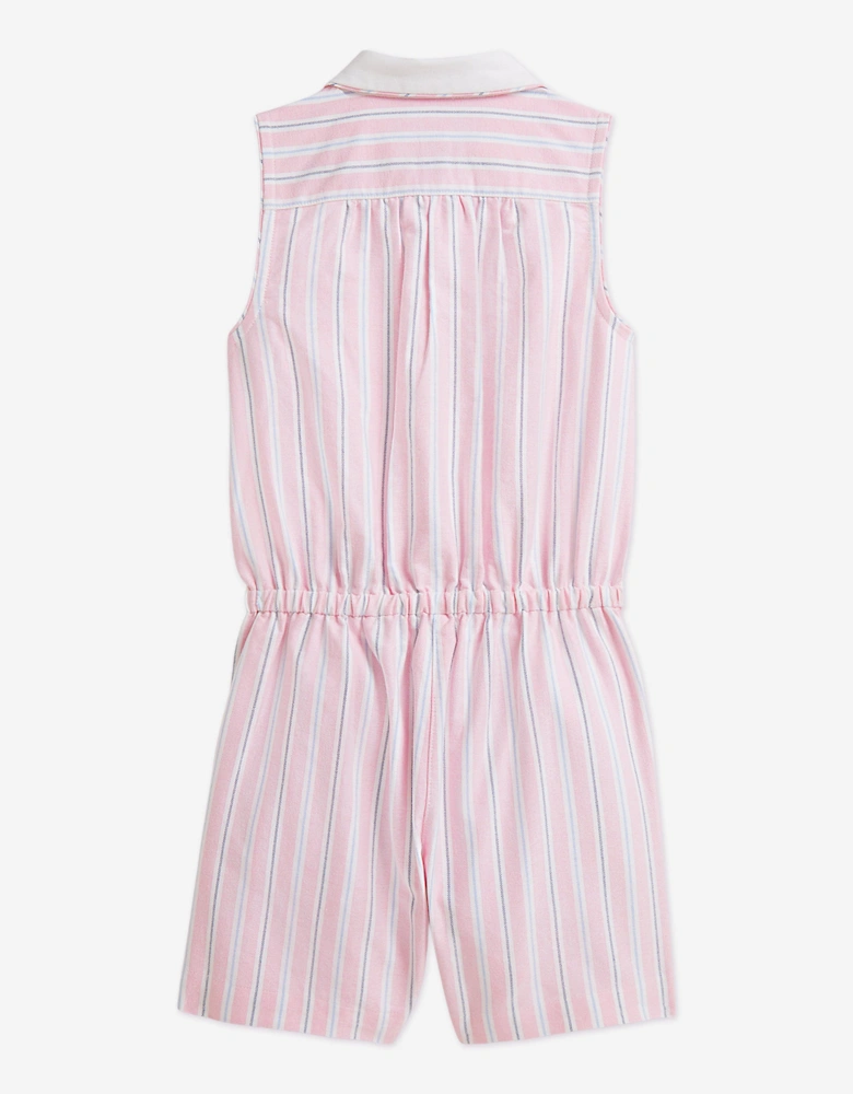 Girls Striped Classic Oxford Playsuit in Pink
