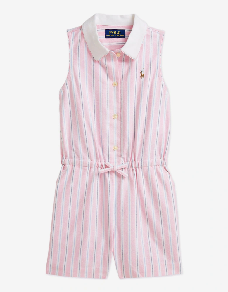 Girls Striped Classic Oxford Playsuit in Pink