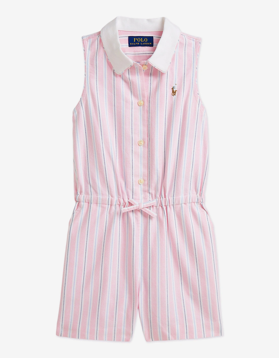 Girls Striped Classic Oxford Playsuit in Pink, 5 of 4