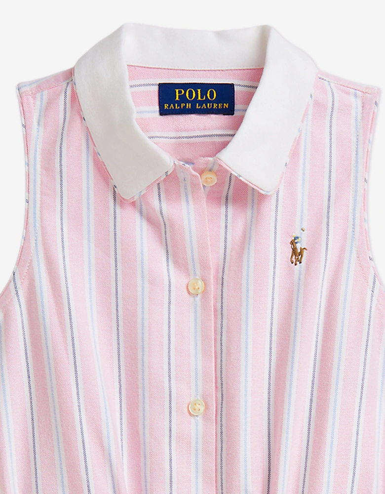 Girls Striped Classic Oxford Playsuit in Pink