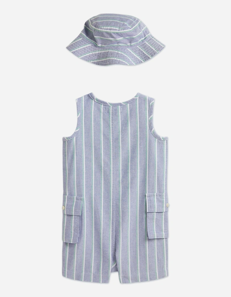 Baby Boys Striped Oxford Romper Set in Blue